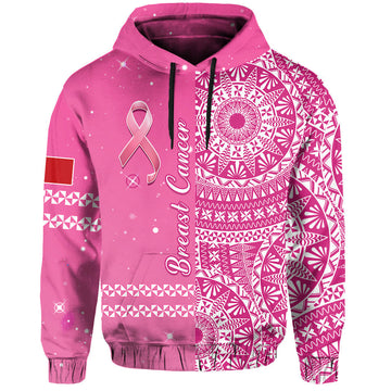 Tonga Breast Cancer Hoodie Tongan Ngatu Pattern No One Fights Alone LT14
