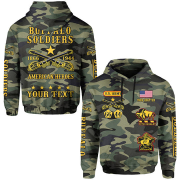 (Custom Text and Chapter) Buffalo Soldiers Hoodie Camouflage American Heroes BSMC LT13
