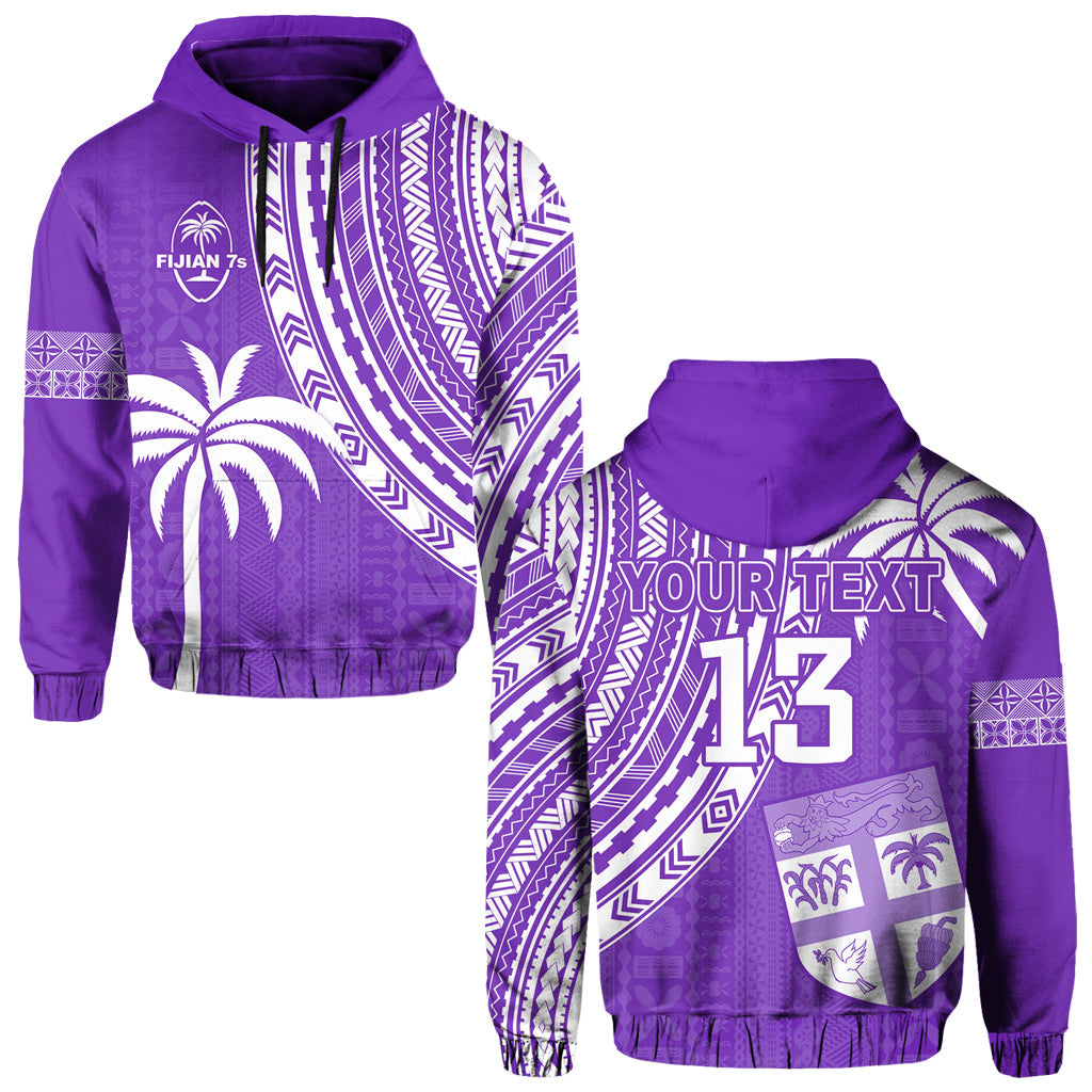 Custom Text and Number Fiji Rugby Sevens Hoodie Fijian 7s Tapa Polynesian Purple LT13