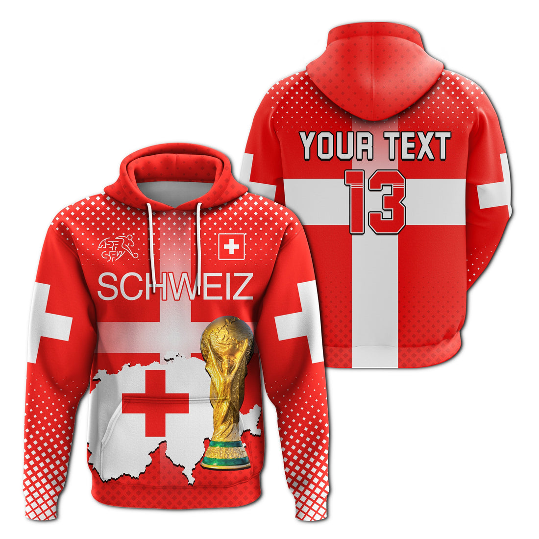 Custom Switzerland Football Hoodie Schweizer Pati Champion 2022 World Cup LT13