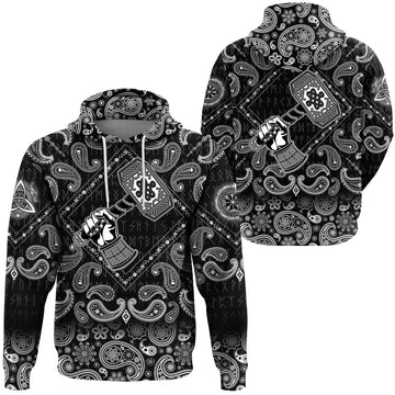 Viking Hoodie Hand Holding The Hammer Of God Thor with Bandana Paisley Style RLT12