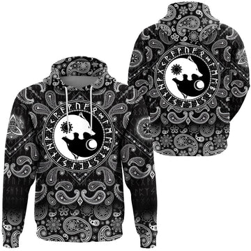 Viking Hoodie Hati and Skoll Sun and Moon with Bandana Paisley Style RLT12
