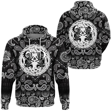 Viking Hoodie Hati and Skoll Runes with Bandana Paisley Style RLT12