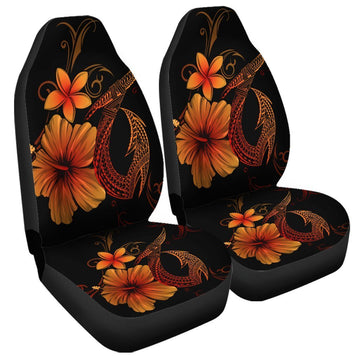 Hawaiian Fish Hook Hibiscus Plumeria Polynesian Car Seat Covers - Orange