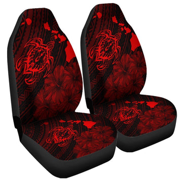 Hawaiian Hibiscus Sea Turtle Swim Polynesian Car Seat Covers - Red