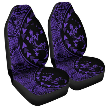 Hawaiian Map Gecko Tattoo Kakau Polynesian Car Seat Covers Purple