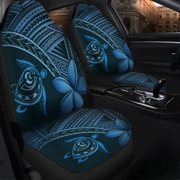Hawaiian Turtle Plumeria Kakau Polynesian Quilt Car Seat Covers Neo Blue
