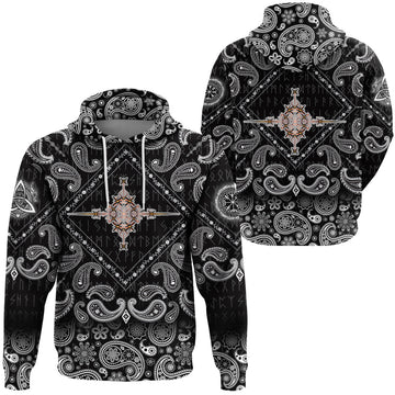 Viking Hoodie Heraldic Lions With Sword Compass Ancient with Bandana Paisley Style RLT12