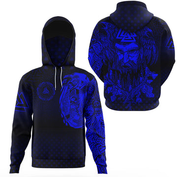Viking Clothing Viking Odin Raven Tattoo Style Blue Version Gaiter Hoodie RLT12