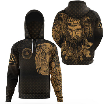 Viking Clothing Viking Odin Raven Tattoo Style Gold Version Gaiter Hoodie RLT12