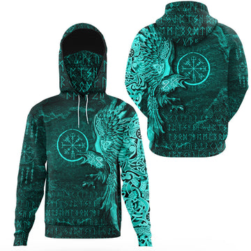 Viking Clothing Vegvisir With Raven Viking Compass Gaiter Hoodie Cyan Version RLT12