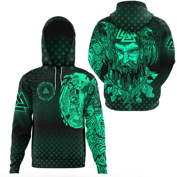 Viking Clothing Viking Odin Raven Tattoo Style Green Version Gaiter Hoodie RLT12