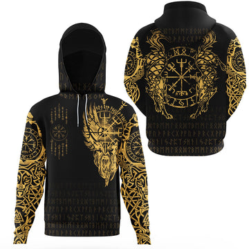 Viking Clothing Viking Compass Vegvisir Tattoo Gold Version Gaiter Hoodie RLT12