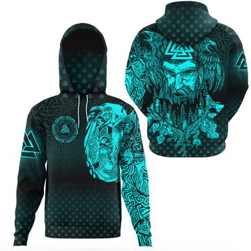 Viking Clothing Viking Odin Raven Tattoo Style Cyan Version Gaiter Hoodie RLT12