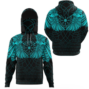 Viking Clothing Viking Odins Celtic Two Ravens Cyan Version Gaiter Hoodie RLT12