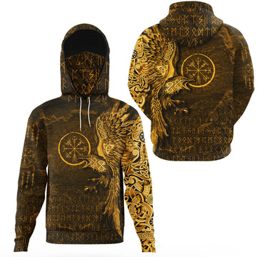 Viking Clothing Vegvisir With Raven Viking Compass Gold Version Gaiter Hoodie RLT12