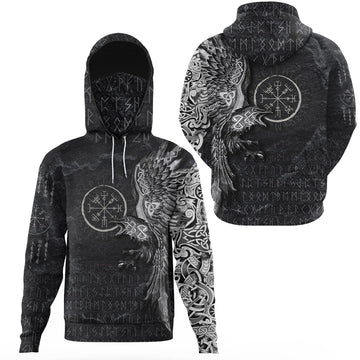 Viking Clothing Vegvisir With Raven Viking Compass Gaiter Hoodie RLT12