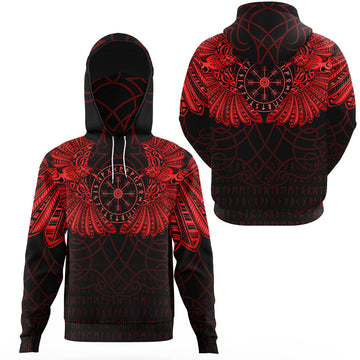 Viking Clothing Viking Odins Celtic Two Ravens Red Version Gaiter Hoodie RLT12