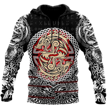 Viking Pullover Hoodie - Fenrir Vikings Tattoo 3D RLT12