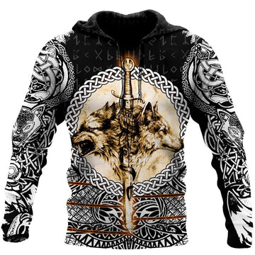 Viking Pullover Hoodie - Wolf and Vikings Tattoo 3D RLT12
