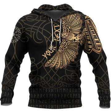 Custom Viking Hoodie Odins Celtic Ravens Gold Version Tattoo Hoodie RLT12