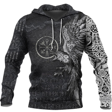 Viking Hoodie Vegvisir With Raven Viking Compass Hoodie RLT12