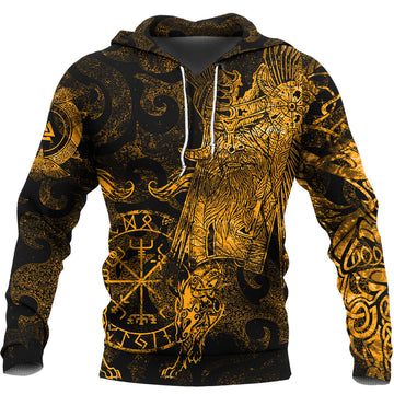 Viking Hoodie Viking Odin Tattoo Gold Version Wolf Hoodie RLT12