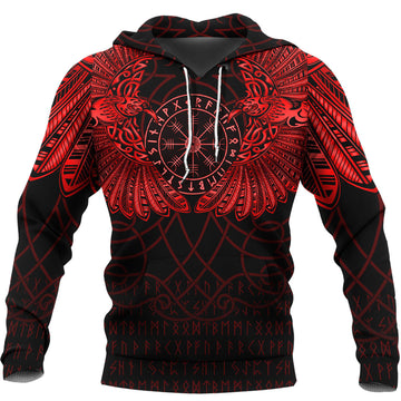 Viking Hoodie Viking Odins Celtic Two Ravens Red Version Hoodie RLT12