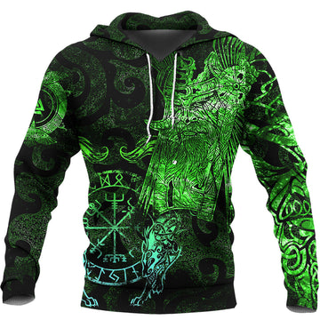 Viking Hoodie Viking Odin Tattoo Green Version Wolf Hoodie RLT12