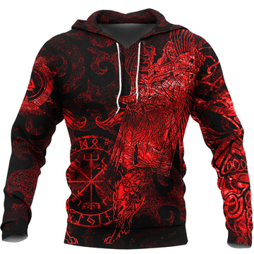 Viking Hoodie Viking Odin Tattoo Red Version Wolf Hoodie RLT12