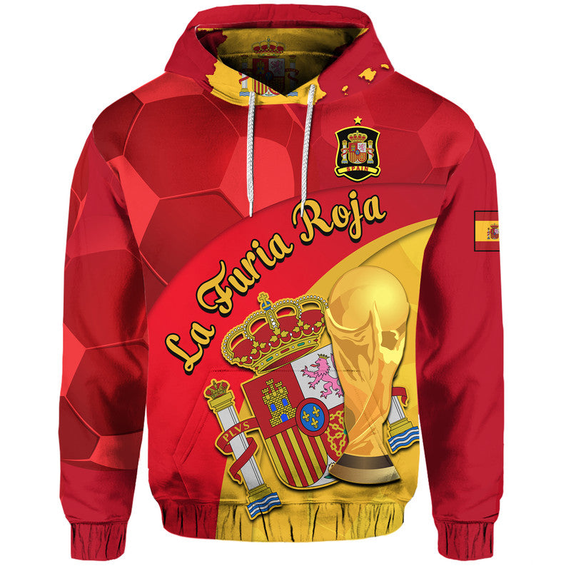 Custom Spain Football Champions Hoodie Spain Coat Of Arms And Trophy LT9