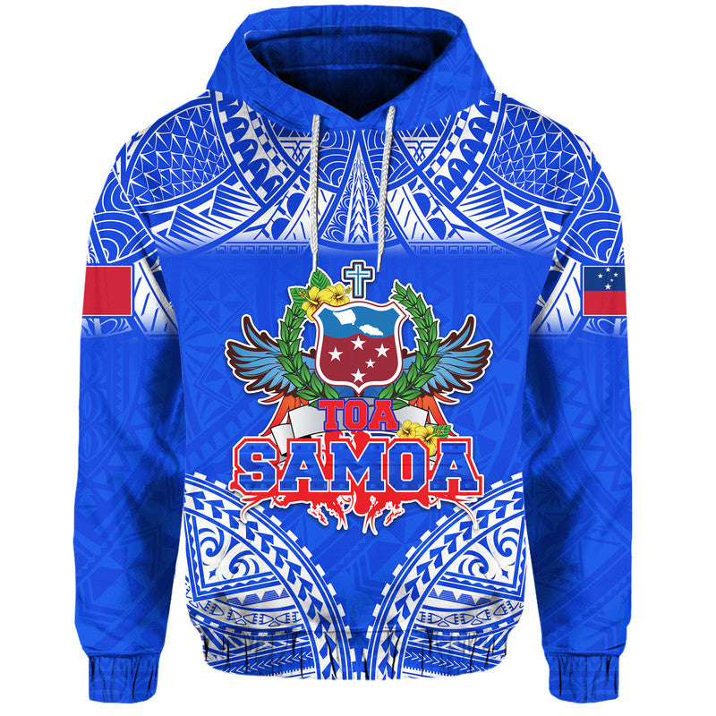 Custom Toa Samoa Polynesian Rugby Hoodie Samoan Flag Blue Color LT9