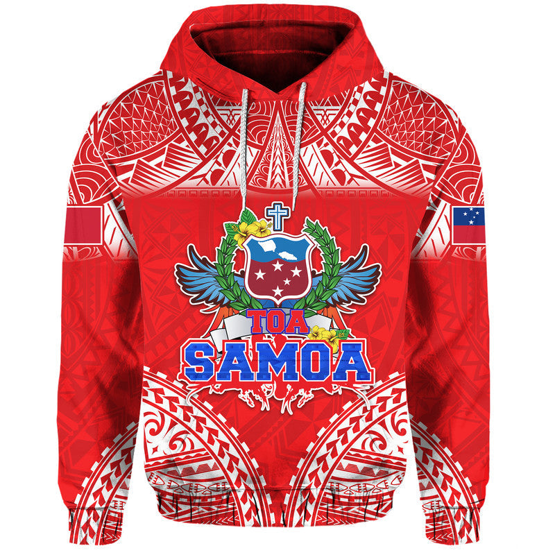Custom Toa Samoa Polynesian Rugby Hoodie Samoan Flag Red Color LT9