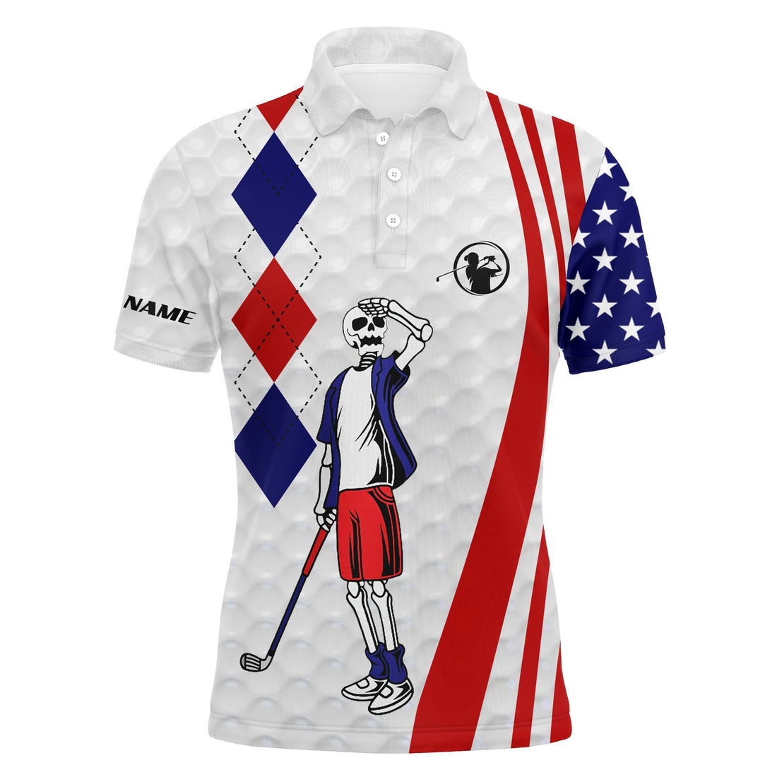 American Flag Golf Skull Patriotic Men Golf Shirts Custom Red, White And Blue Team Golf Polo Shirt