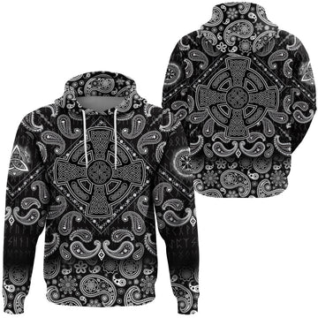 Viking Hoodie Image Celtic Cross With Patterns with Bandana Paisley Style RLT12