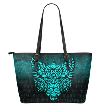 Viking Leather Tote Odin The Allfather Asgard God and Chief Of Aesir Cyan Version Leather Tote RLT12
