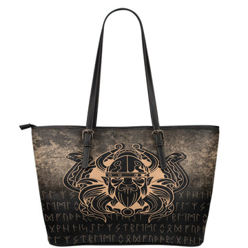 Viking Leather Tote Nordic Warrior Valhalla Norse Gold Version Leather Tote RLT12