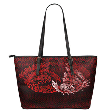 Viking Leather Tote Ragnarok Huginn Muninn Red Version Leather Tote RLT12