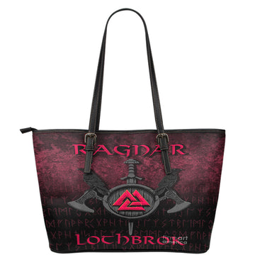 Viking Leather Tote Ragnar Lothbrok Ragnar Lodbrok Viking Warrior Red Version Leather Tote RLT12