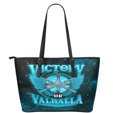 Viking Leather Tote Victory Or Valhalla Cyan Style Leather Tote RLT12