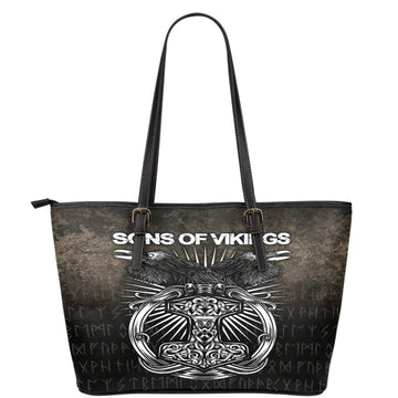Viking Leather Tote Vikings Ravens Mjolnir Leather Tote RLT12
