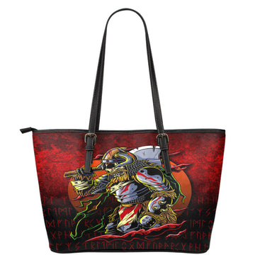 Viking Leather Tote Samurai Viking Warrior Ronin Berserk Armor Axe Leather Tote RLT12