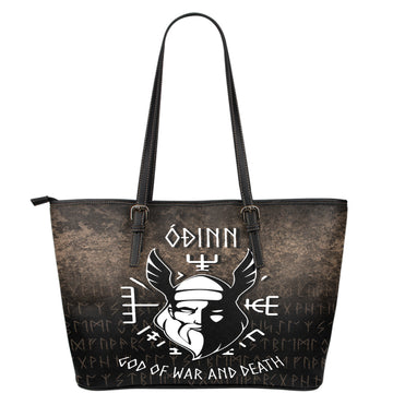 Wonder Print Shop Leather Tote - Odin God Of War and Death Leather Tote RLT12
