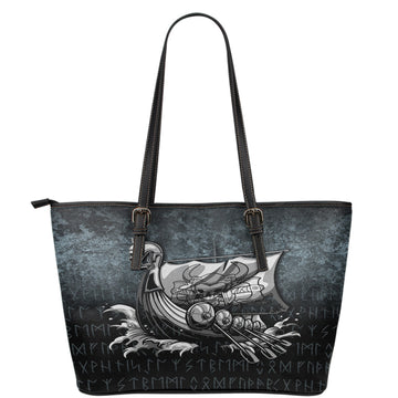 Wonder Print Shop Leather Tote - Victory or Valhalla Drakkar Leather Tote RLT12