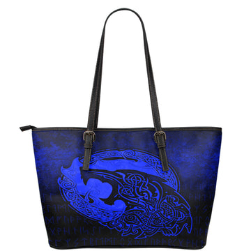 Viking Leather Tote Fenrir Viking 3D Tattoo Blue Version Leather Tote RLT12