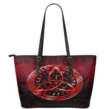 Viking Leather Tote Vegvisir Nordic Viking Rune Red Version Leather Tote RLT12
