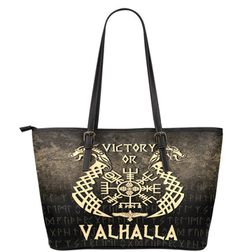 Wonder Print Shop Leather Tote - Victory or Valhalla - Gold Version Leather Tote RLT12