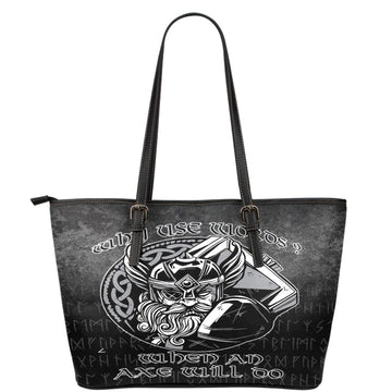 Viking Leather Tote Why Use Words? When An Axe Will Do Leather Tote RLT12