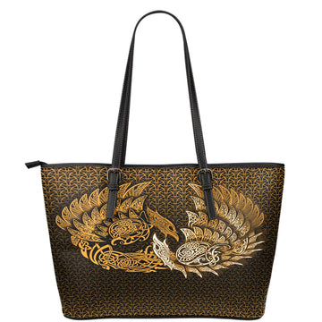 Viking Leather Tote Ragnarok Huginn Muninn Gold Version Leather Tote RLT12