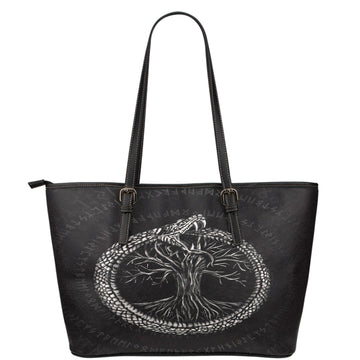 Viking Leather Tote Ouroboros with Tree Of Life Leather Tote RLT12